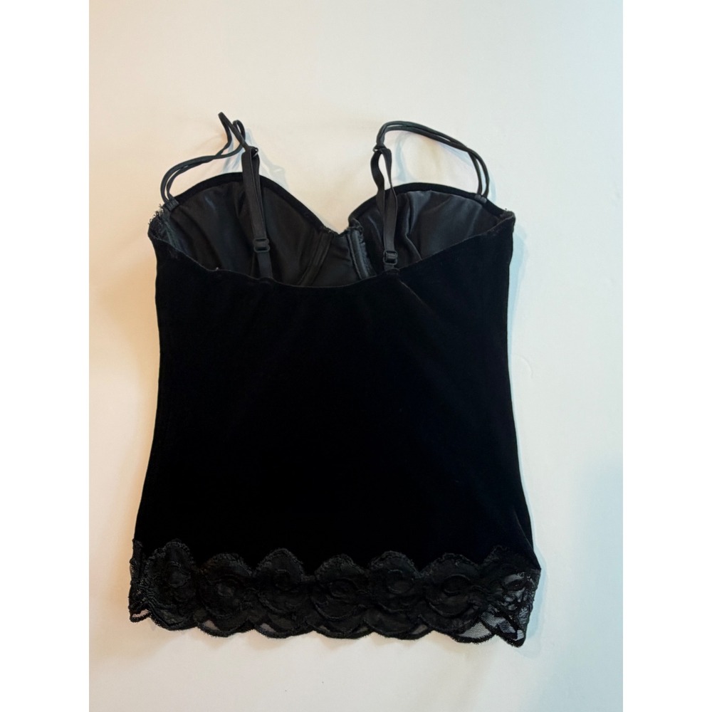 On Gossamer Black Velvet Bustier Camisole Lace Trim Padded Underwire Top Women M - Picture 5 of 6